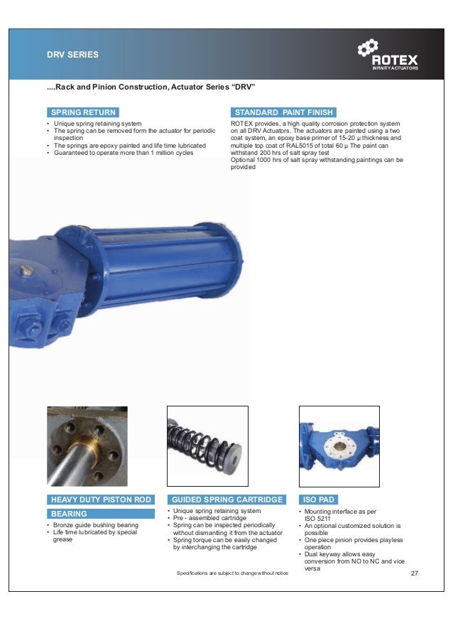 ROTEX Controls Pneumatic Actuator Catalog Models DRC, DRS, and DRV