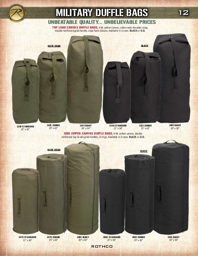 Rothco 3339/3495/3497 Olive Drab Top Load Canvas Duffle Bags 3 Sizes 