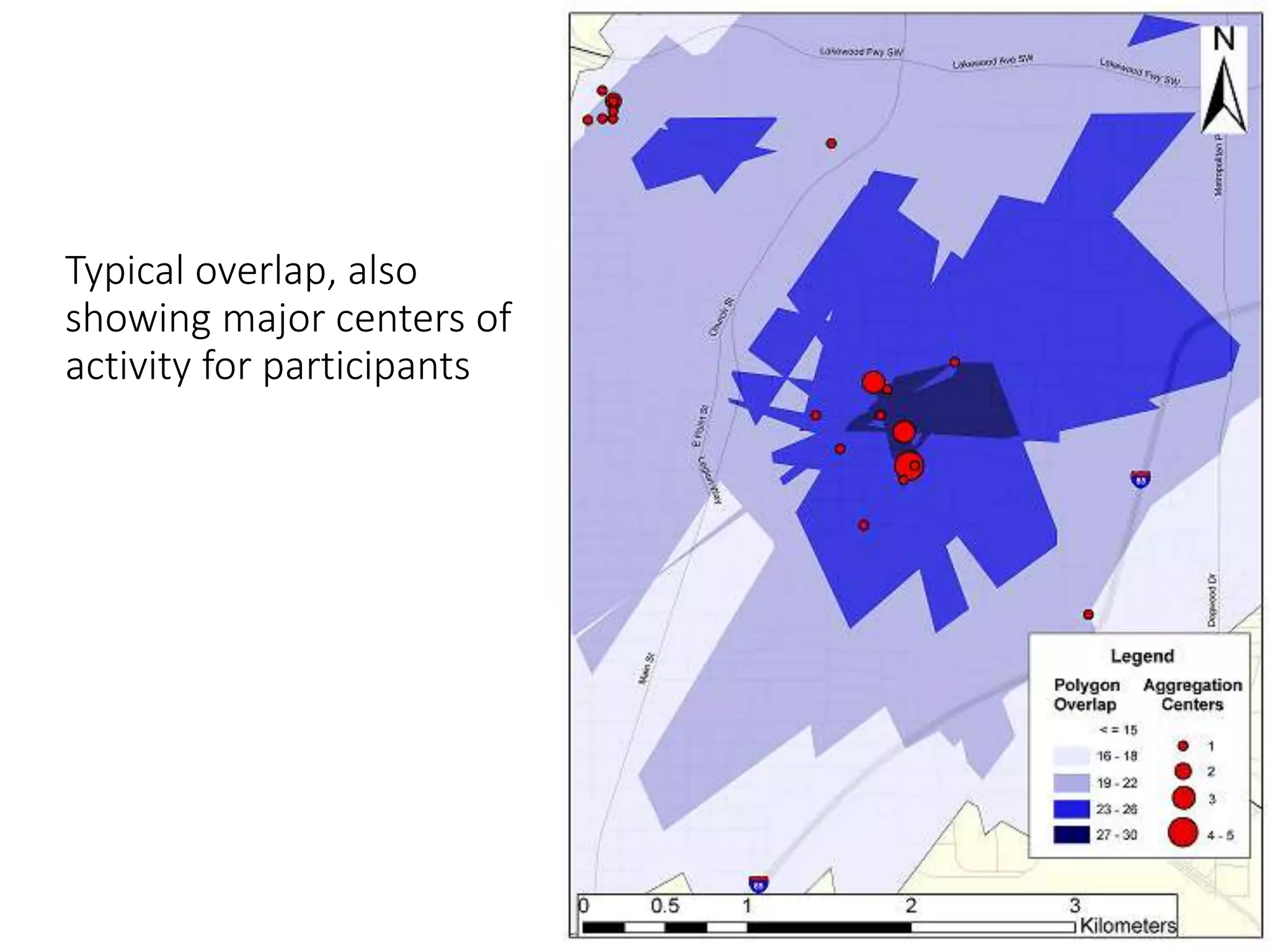Typical overlap, also
showing major centers of
activity for participants
 