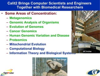 Calit2 Brings Computer Scientists and Engineers  Together with Biomedical Researchers <ul><li>Some Areas of Concentration:...