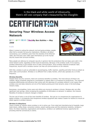 Certification Magazine                                                          Page 1 of 4




                                                                   " /0, ! 1
                                                                    *  +$   +




 !
                                                                     "
                    #                              $
     %

                   #                               #
                                                                               &' )
                                                                                 (
     %



 *                                                     +
                                                                           +




                                                               ,
     -

 +                                                 #       -               )
                                 -         %




 +                                             .

         .                  )
             ,




http://www.certmag.com/print.php?in=3428                                         10/3/2008
 