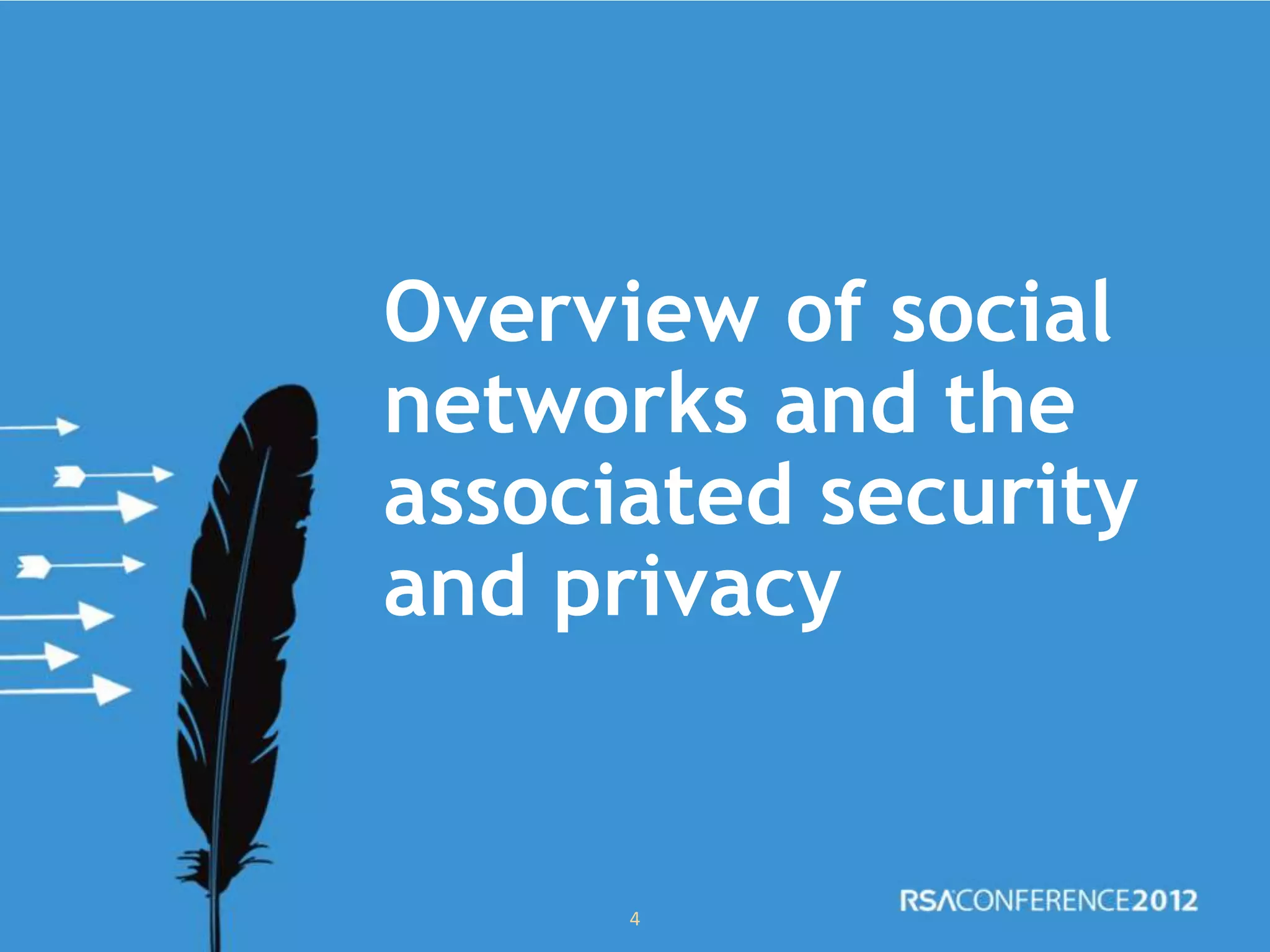 Overview of social
networks and the
associated security
and privacy
4
 