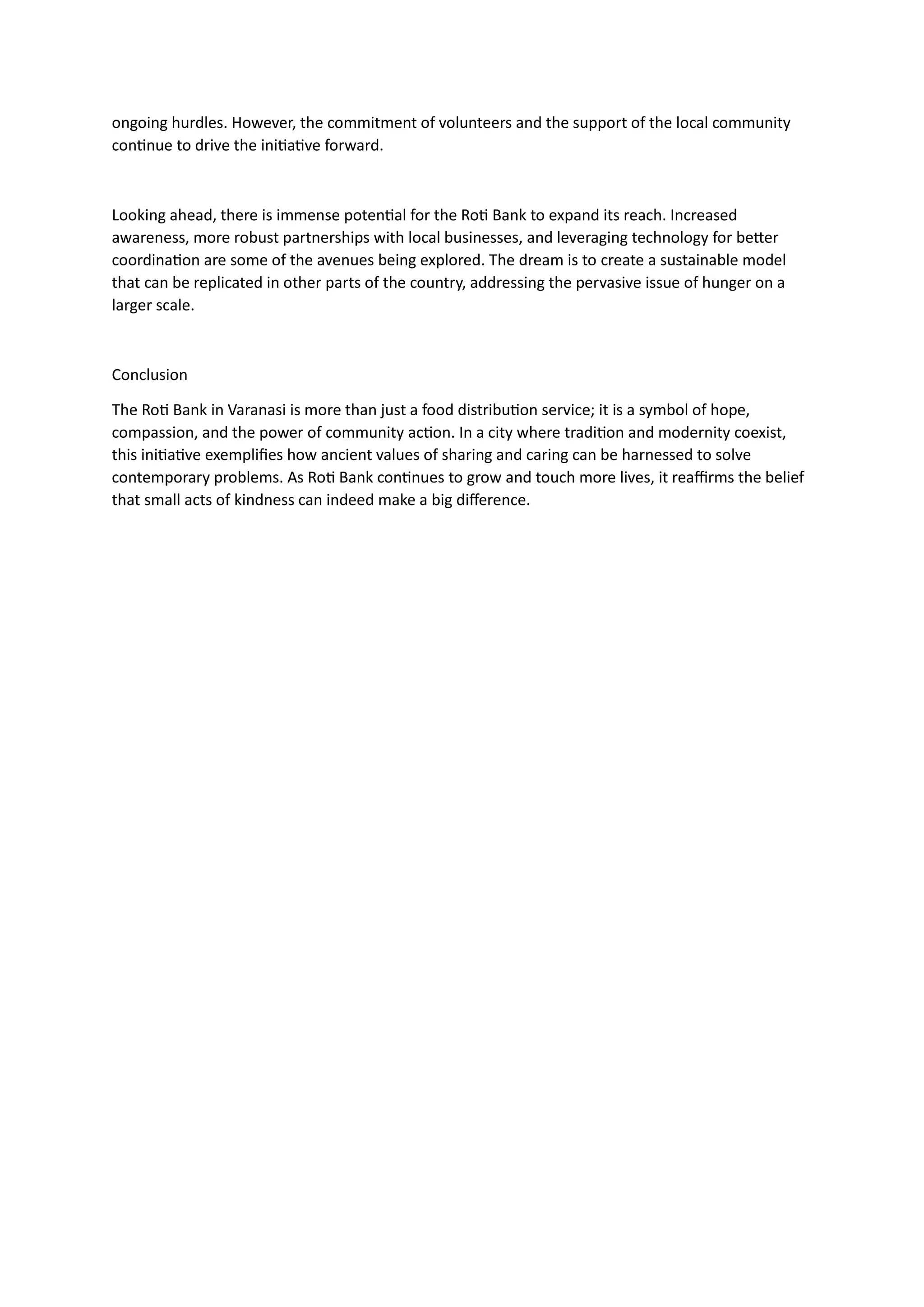 Roti Bank in Varanasi: A Beacon of hope and Nourishment | PDF