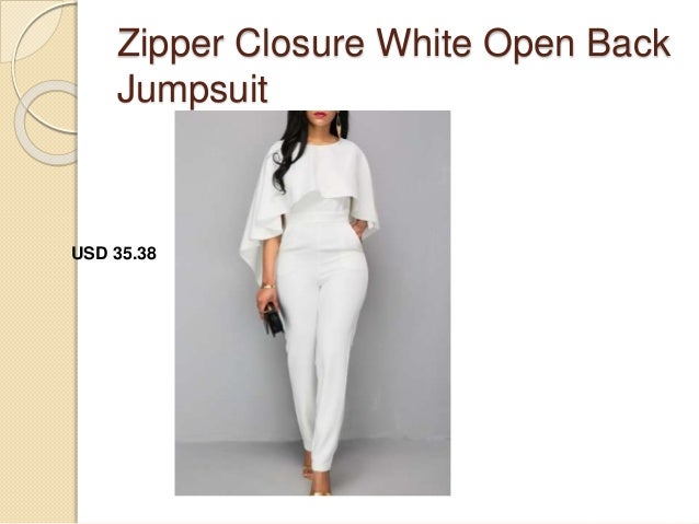 zipper closure v back white cloak jumpsuit