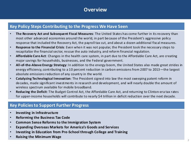 Overview
2
Key Policy Steps Contributing to the Progress We Have Seen
• The Recovery Act and Subsequent Fiscal Measures: T...