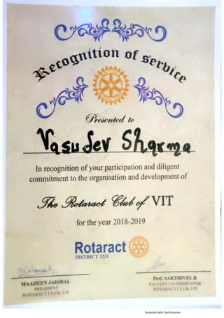 Rotract club certificate
