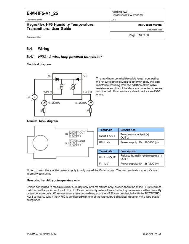 Rotronics Mh10 Wiring Diagram Rotronic HygroFlex HF5 Humidity Temperature Transmitter - Instruction…