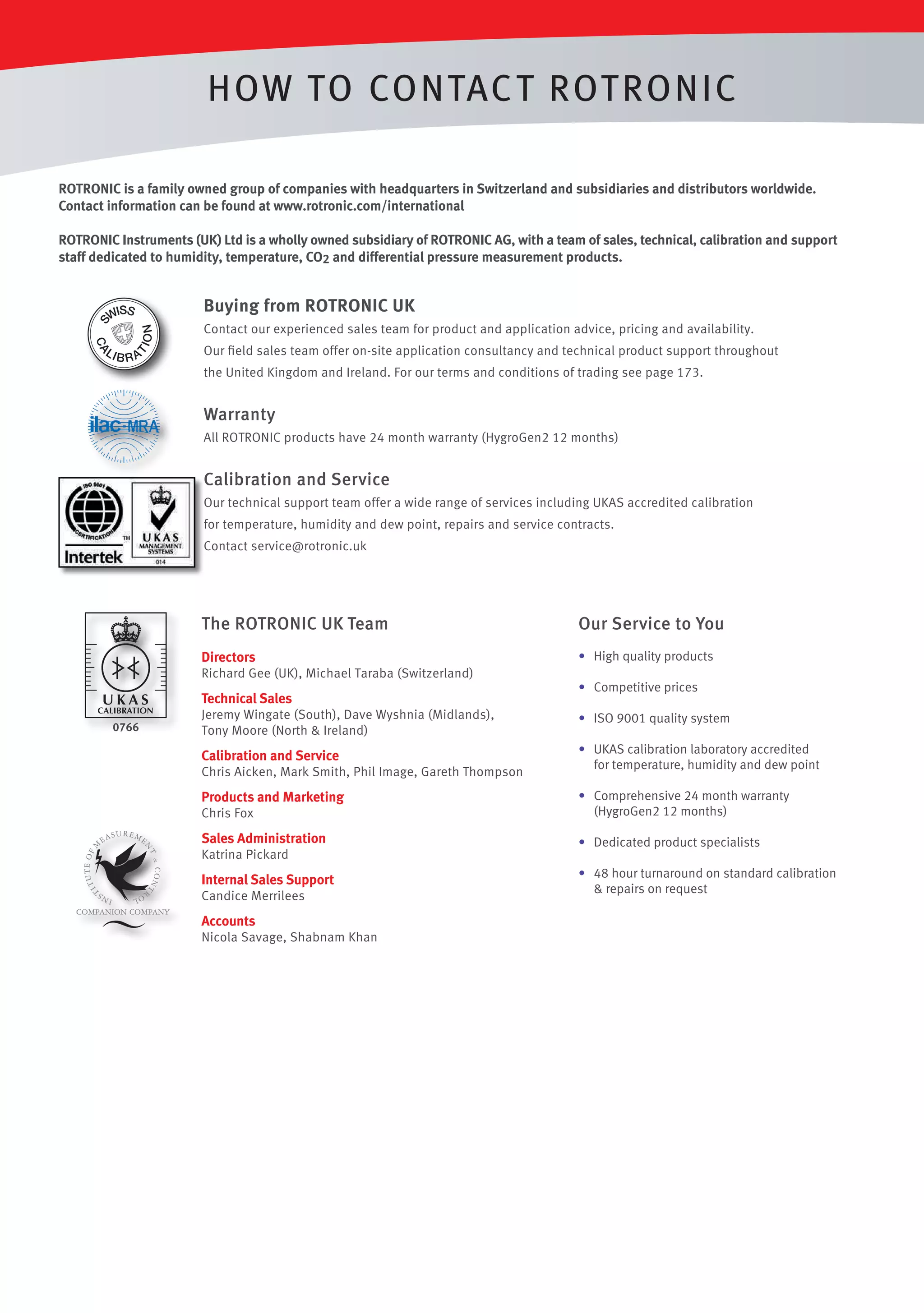 Rotronic Humidity & Temperature Sensors - Brochure Part 1 | PDF