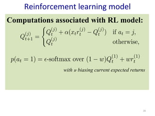 20 
Reinforcement learning model 
Computations associated with RL model: 
with w biasing current expected returns 
 