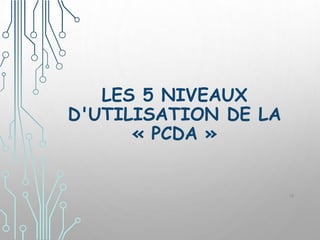 LES 5 NIVEAUX
D'UTILISATION DE LA
« PCDA »
16
 