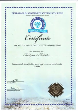 Rough diamond grading and evaluation certificate