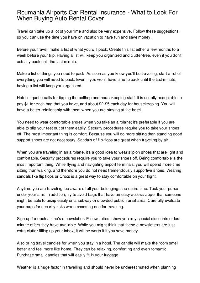 Roumania Airports Car Rental Insurance What to Look For When Buying Auto Rental Cover