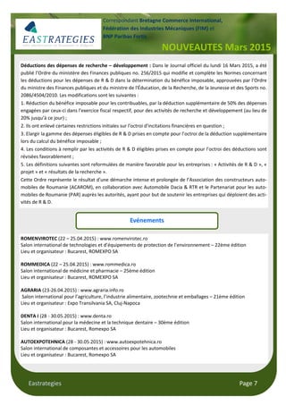Eastrategies Page 7
NOUVEAUTES Mars 2015
Correspondant Bretagne Commerce International,
Fédération des Industries Mécaniqu...
