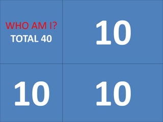 10WHO AM I?
TOTAL 40
10 10