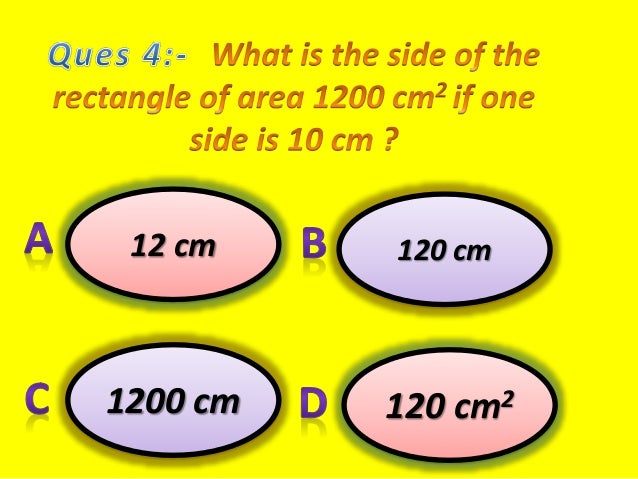 Mathematics Quiz on Area and Perimeter for Class 7