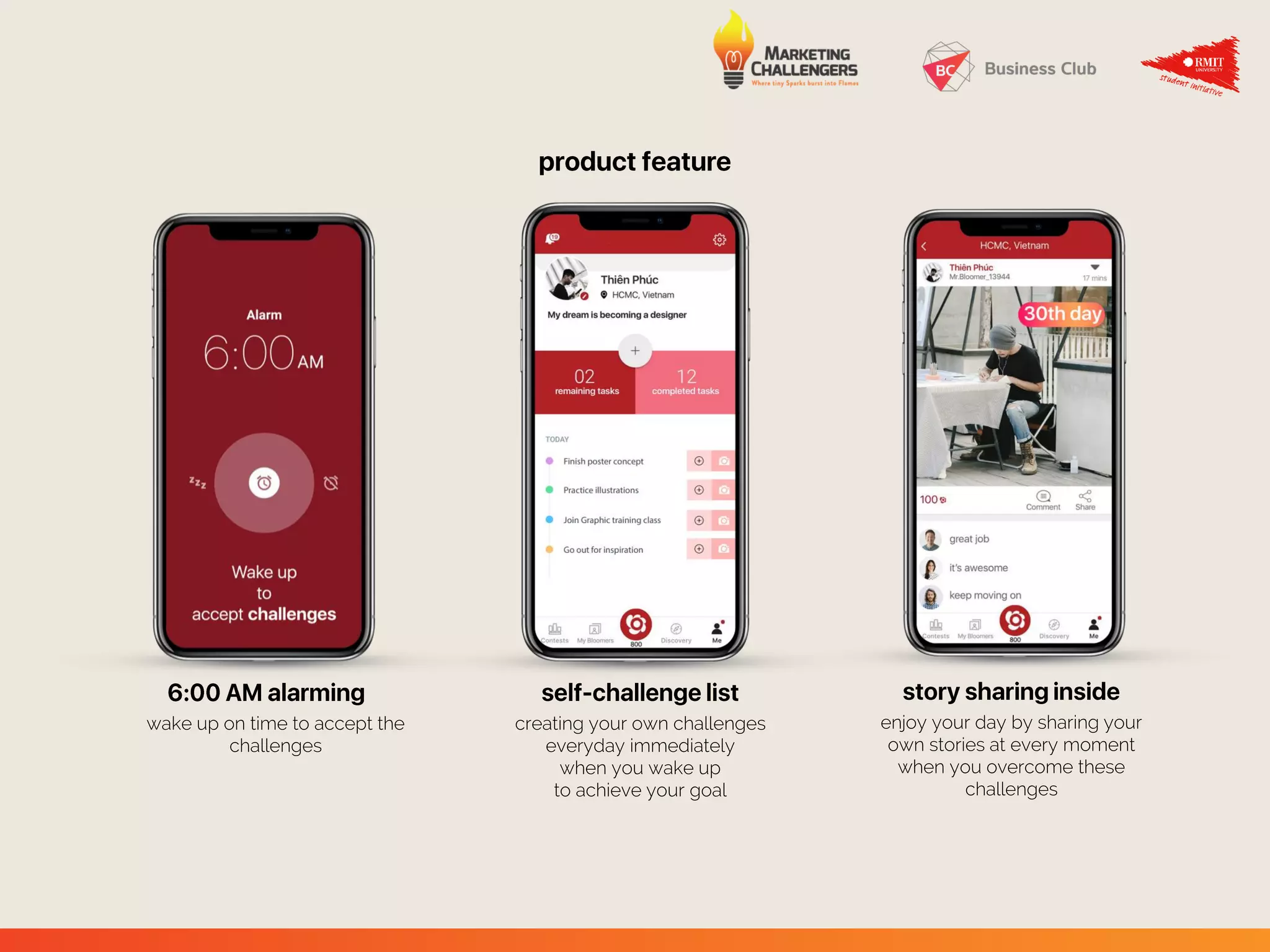 wake up on time to accept the
challenges
creating your own challenges
everyday immediately
when you wake up
to achieve your goal
enjoy your day by sharing your
own stories at every moment
when you overcome these
challenges
 