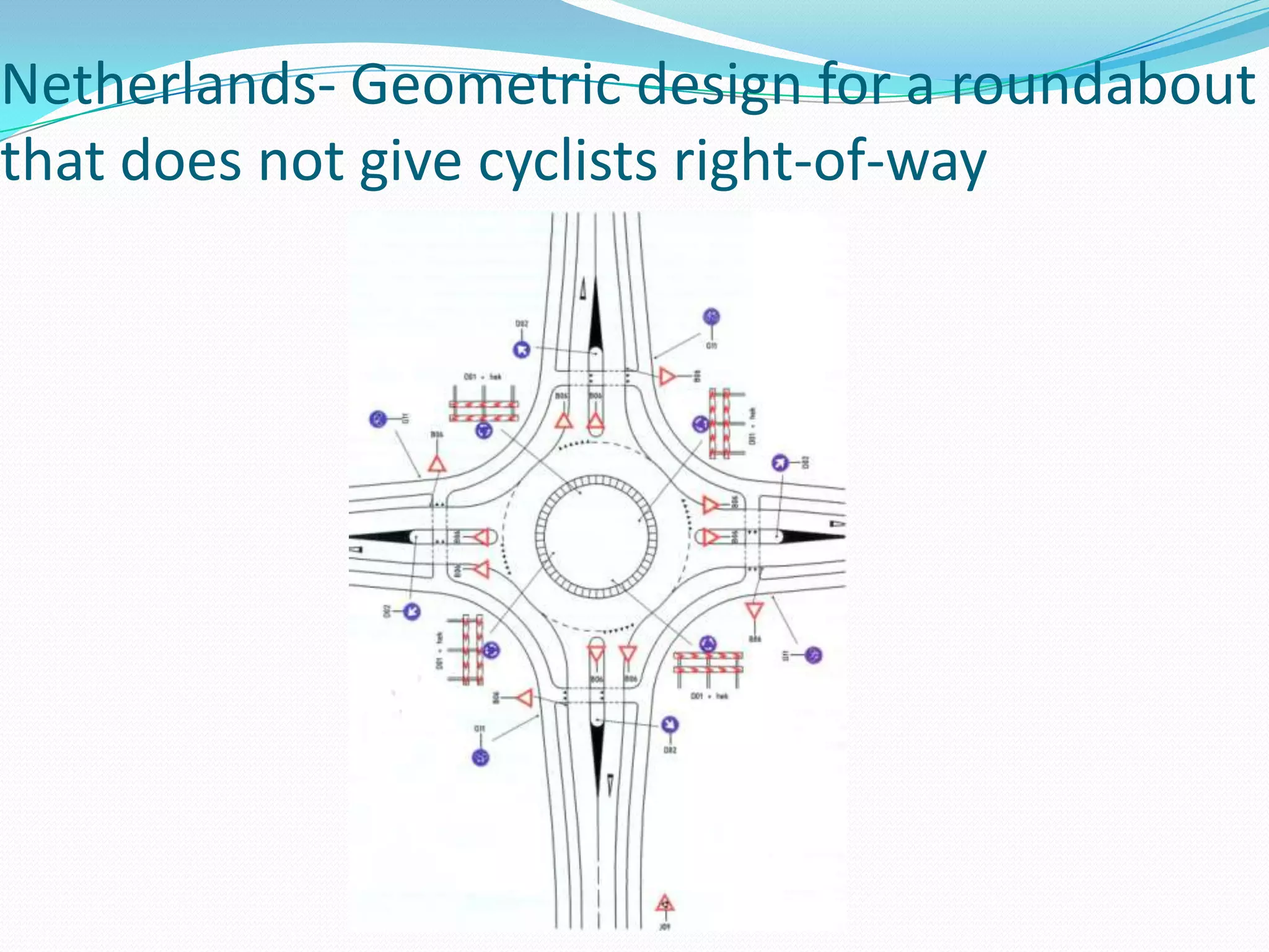 Netherlands- Geometric design for a roundabout
that does not give cyclists right-of-way
 