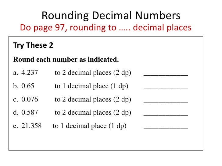 Rounding Decimal Numbers Rounding Decimal Numbers