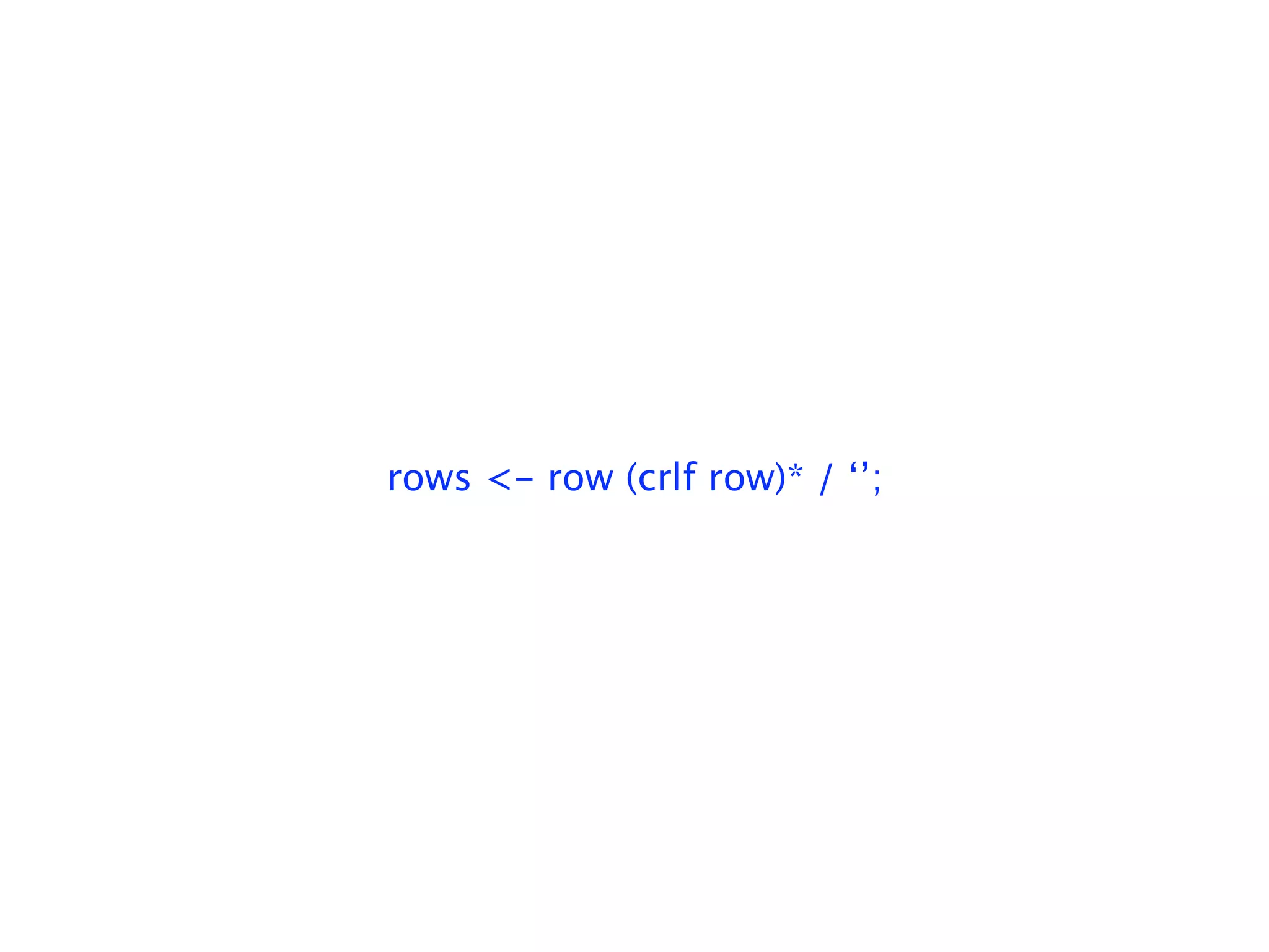 rows <- row (crlf row)* / ‘’;
 