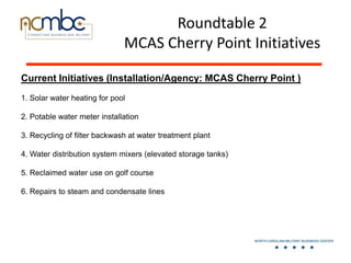 Roundtable 2
                              MCAS Cherry Point Initiatives

Current Initiatives (Installation/Agency: MCAS C...