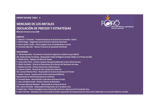 EXPERT ROUND TABLE "MERCADO DE LOS METALES: OSCILACIÓN DE PRECIOS Y ESTRATEGIAS" - IV FORO DEL METAL representando a SUPRASTEEL. Suppliers of Rail & Grinding Media - Gijón, 25th March 2015