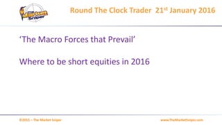 www.TheMarketSniper.com©2015 – The Market Sniper
Round The Clock Trader 21st January 2016
‘The Macro Forces that Prevail’
Where to be short equities in 2016
 