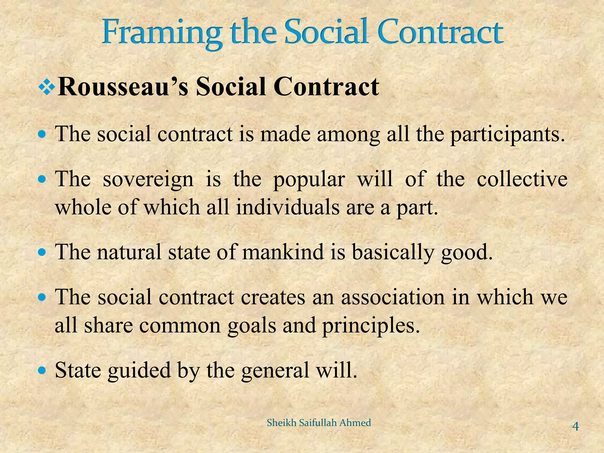 Rousseau's Theory of Social Contract PPT