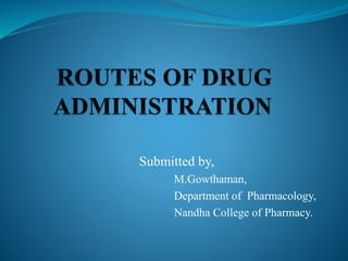 Submitted by,
M.Gowthaman,
Department of Pharmacology,
Nandha College of Pharmacy.
 