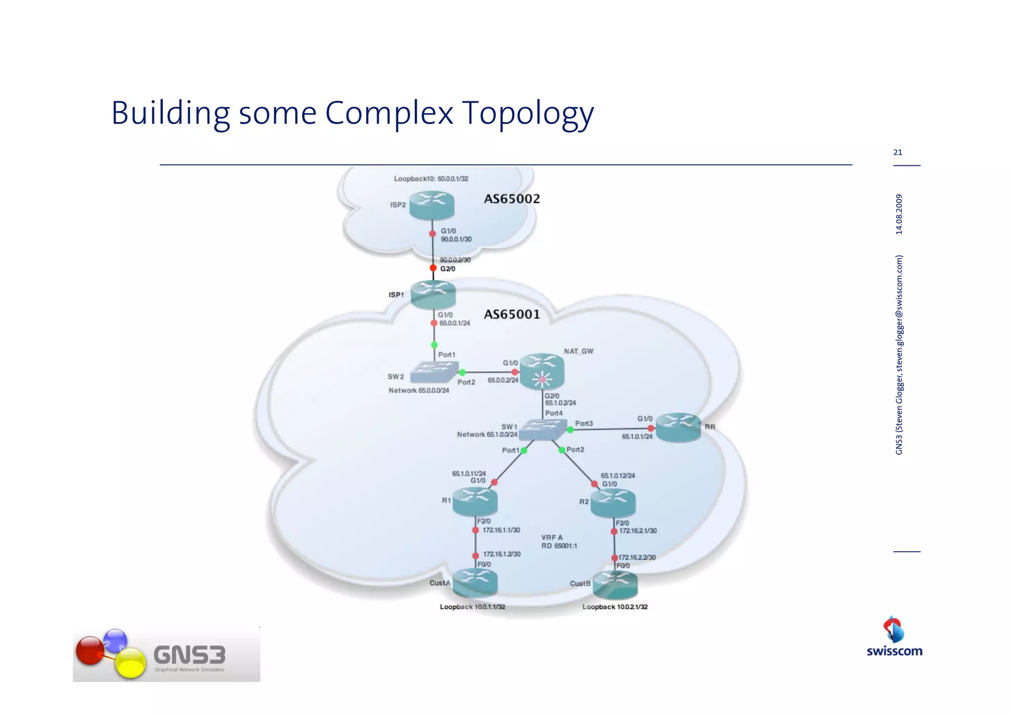 Building some Complex Topology
                                                                  21




GNS3 (Steven Glogger, steven.glogger@swisscom.com)   14.08.2009
 