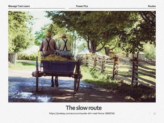 26
|
Routes
Manage Train Learn Power Pics
Theslowroute
https://pixabay.com/en/countryside-dirt-road-fence-1866556/
 