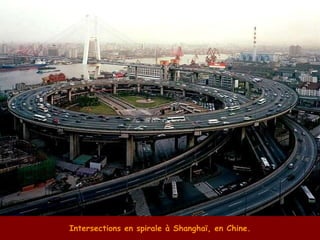 Intersections en spirale à Shanghaï, en Chine. 