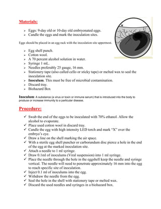 Routes for inocculation of virus in an emryonated egg | PDF