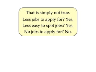 That is simply not true. Less jobs to apply for? Yes. Less easy to spot jobs? Yes. No jobs to apply for? No. 