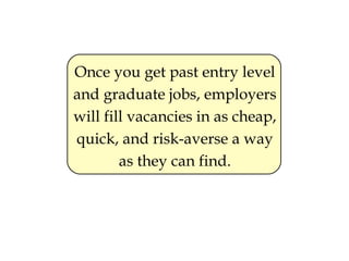Once you get past entry level and graduate jobs, employers will fill vacancies in as cheap, quick, and risk-averse a way a...