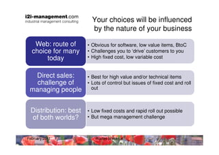 Your choices will be influenced
                        by the nature of your business

   Web: route of      • Obvious fo...