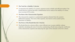 Routh Hurwitz Stability Criterion for Determining Stability | PPTX