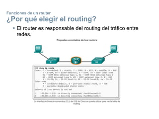 Funciones de un router
¿Por qué elegir el routing?
 El router es responsable del routing del tráfico entre
redes.
 