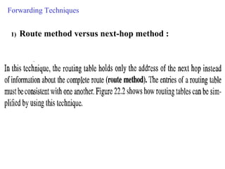 Forwarding Techniques 
1) Route method versus next-hop method : 
 