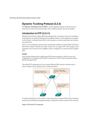 22 Routing and Switching Essentials Companion Guide
Chapter 10
Troubleshooting Common ACL Errors - Example 2
(9.4.2.2) 617
Troubleshooting Common ACL Errors - Example 3
(9.4.2.3) 618
Troubleshooting Common ACL Errors - Example 4
(9.4.2.4) 619
Troubleshooting Common ACL Errors - Example 5
(9.4.2.5) 619
IPv6 ACLs (9.5) 621
Type of IPv6 ACLs (9.5.1.1) 621 Comparing IPv4 and IPv6 ACLs (9.5.1.2) 621
Configuring IPv6 Topology (9.5.2.1) 623 Configuring IPv6 ACLs (9.5.2.2) 625
Applying an IPv6 ACL to an Interface (9.5.2.3) 627 IPv6 ACL Examples
(9.5.2.4) 628 Deny FTP 629 Restricted Access 629 Verifying IPv6 ACLs (9.5.2.5)
630
Summary (9.6) 633 Practice 635 Class Activities 635 Labs 635
Packet Tracer Activities 635
Check Your Understanding Questions 636
DHCP 639 Objectives 639 Key
Terms 639 Introduction (10.0.1.1) 640
Dynamic Host Configuration Protocol v4 (10.1) 641
Introducing DHCPv4 (10.1.1.1) 641 DHCPv4 Operation (10.1.1.2) 642 Lease
Origination 642 Lease Renewal 644 DHCPv4 Message Format (10.1.1.3) 645
DHCPv4 Discover and Offer Messages (10.1.1.4) 646
Configuring a Basic DHCPv4 Server (10.1.2) 648
Configuring a Basic DHCPv4 Server (10.1.2.1) 648 DHCPv4 Example
651 Disabling DHCPv4 651 Verifying DHCPv4 (10.1.2.2) 651 DHCPv4
Relay (10.1.2.3) 655 What Is DHCP Relay? 655 Configure DHCPv4 Client
(10.1.3) 659
Configuring a Router as DHCPv4 Client (10.1.3.1) 659 Configuring a SOHO Router
as a DHCPv4 Client (10.1.3.2) 660 Troubleshoot DHCPv4 (10.1.4) 661 Troubleshooting
Tasks (10.1.4.1) 661
Troubleshooting Task 1: Resolve IPv4 Address Conflicts 662 Troubleshooting
Task 2: Verify Physical Connectivity 662 Troubleshooting Task 3: Test Connectivity
Using a Static IP Address 662 Troubleshooting Task 4: Verify Switch Port
Configuration 662 Troubleshooting Task 5: Test DHCPv4 Operation on the Same
Subnet or VLAN 663 Verify Router DHCPv4 Configuration (10.1.4.2) 663
Debugging DHCPv4 (10.1.4.3) 664 Dynamic Host Configuration Protocol v6 (10.2) 665
Stateless Address Autoconfiguration (SLAAC) (10.2.1.1) 665 SLAAC Operation
(10.2.1.2) 666 SLAAC and DHCPv6 (10.2.1.3) 668 SLAAC Option (10.2.1.4) 669
SLAAC Option (Router Advertisement Only) 669 Stateless DHCPv6 Option
 