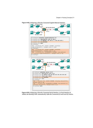 Chapter 4: Routing Concepts 211
Figure 4-48 Configuring a Directly Connected Gigabit Ethernet Interface
Figure 4-50 Configuring a Directly Connected Serial Interface. As Each Interface Is
Added, the Routing Table Automatically Adds the Connected (C) and Local (L) Entries.
 
