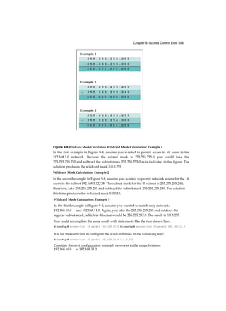 Chapter 2: Basic Switching Concepts and Configuration 49
■ Fast Ethernet 0/18 interface configured with the management VLAN 99
■ VLAN 99 configured with an IP address of 172.17.99.11 255.255.0.0
■ Default gateway set to 172.17.99.1
S1# show running-config
Building configuration...
Current configuration : 1664 bytes
<output omitted>
Interface FastEthernetO/18
switchport access vlan 99
switchport mode access
<output omitted>
interface Vlan99
ip address 172.17.99.11 255.255.0.0
<output omitted>
ip default-gateway 172.17.99.1
<output omitted>
The show interfaces command is another commonly used command, which displays status and
statistics information on the network interfaces of the switch. The show interfaces command is
frequently used when configuring and monitoring network devices.
Look at the output from the show interfaces fastethernet 0/18 command. The first line in the
output indicates that the FastEthernet 0/18 interface is up/up meaning that it is operational.
Further down the output shows that the duplex is full and the speed is 100 Mb/s.
S1# show interfaces fastethernet 0/18
FastEthernetO/18 is up, line protocol is up (connected)
Hardware is Fast Ethernet, address is 0cd9.96e8.8a01 (bia 0cd9.96e8.8a01)
MTU 1500 bytes, BW 100000 Kbit/sec, DLY 100 usec,
reliability 255/255, txload 1/255, rxload 1/255
Encapsulation ARPA, loopback not set Keepalive set (10 sec)
Full-duplex, 100Mb/s, media type is 10/100BaseTX
input flow-control is off, output flow-control is unsupported
ARP type: ARPA, ARP Timeout 04:00:00
Last input 00:00:01, output 00:00:06, output hang never
Last clearing of "show interface" counters never
Input queue: 0/75/0/0 (size/max/drops/flushes);
Total output drops: 0
Queueing strategy: fifo
 