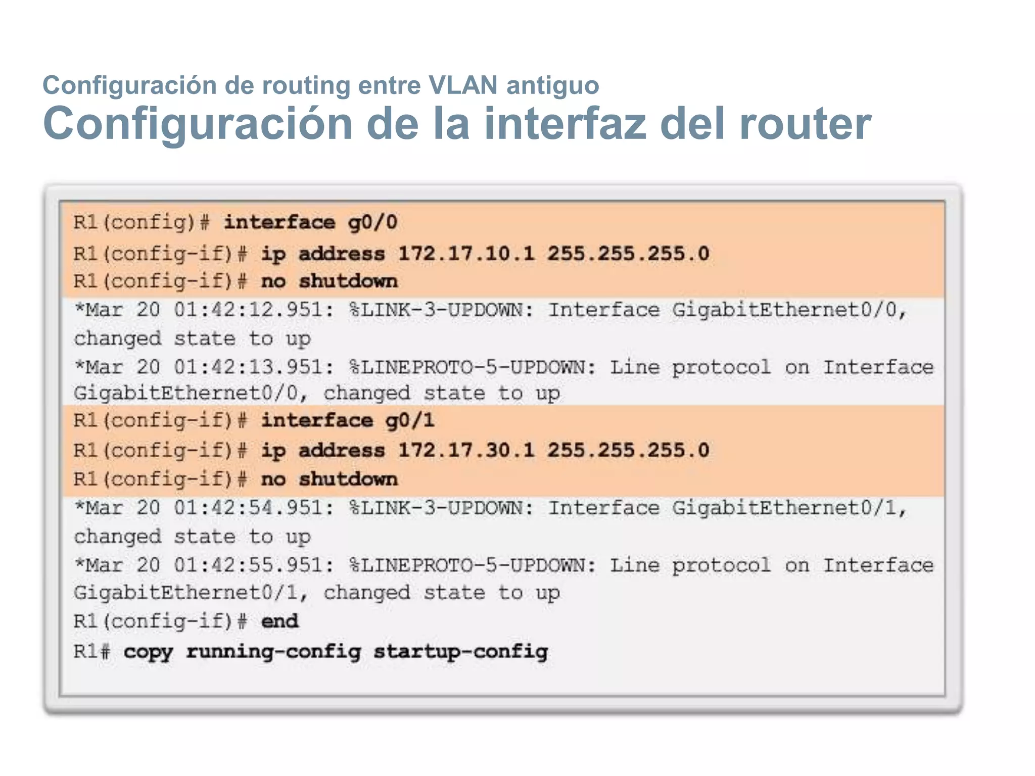 Configuración de routing entre VLAN antiguo
Configuración de la interfaz del router
 