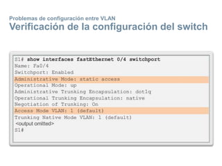 Problemas de configuración entre VLAN
Verificación de la configuración del switch
 