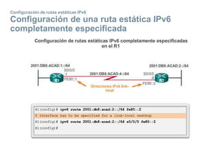 Configuración de rutas estáticas IPv6
Configuración de una ruta estática IPv6
completamente especificada
 