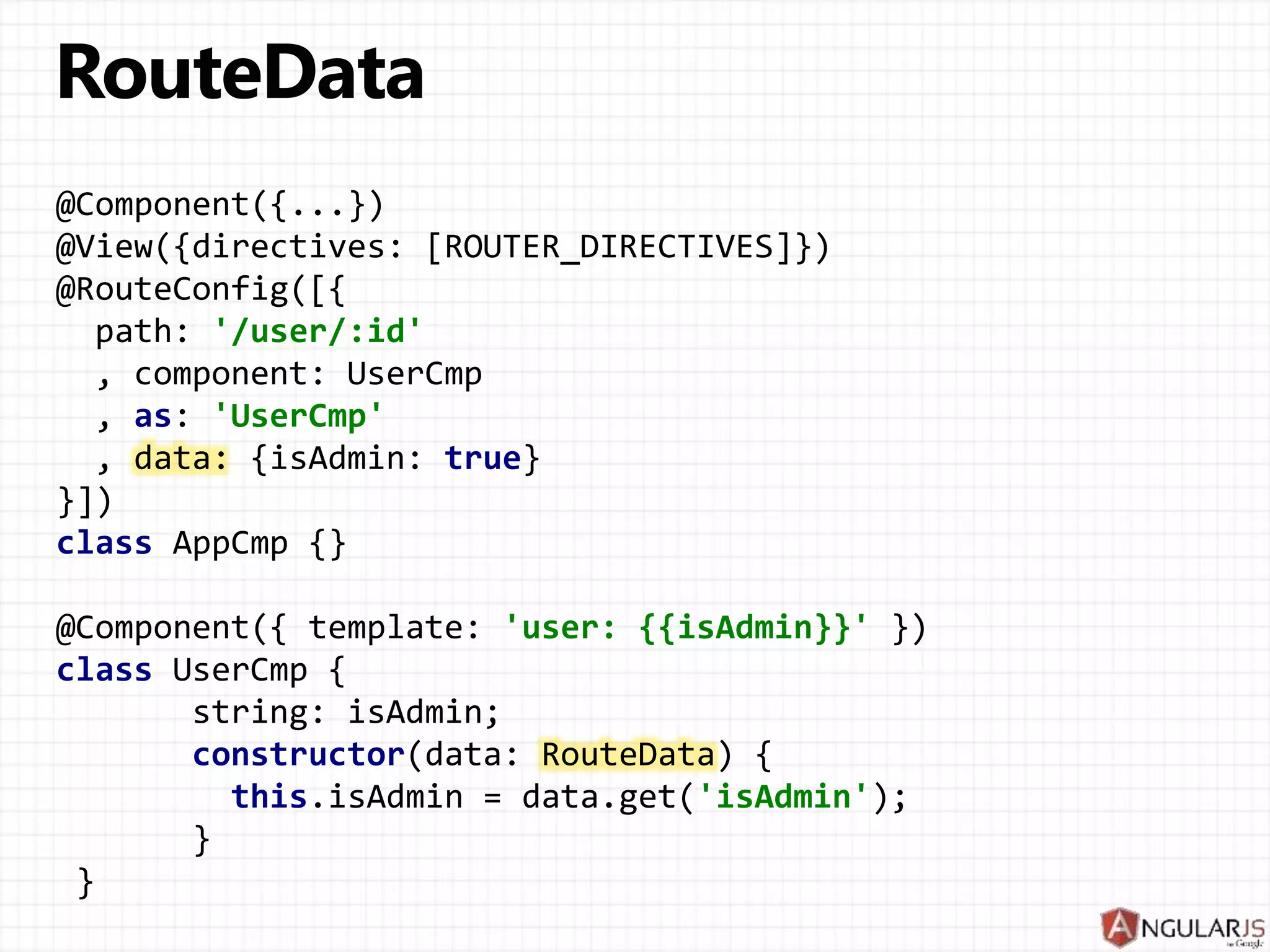 {path:'/:id', name:'Product', component:Product}
<a [routerLink]="['Product', {id:1}]">Product 1</a>
router.navigate(['Product' ,'{id:8}']);
 
