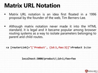 @Component({...})
@View({directives: [ROUTER_DIRECTIVES]})
@RouteConfig([{
path: '/user/:id'
, component: UserCmp
, as: 'UserCmp'
, data: {isAdmin: true}
}])
class AppCmp {}
@Component({ template: 'user: {{isAdmin}}' })
class UserCmp {
string: isAdmin;
constructor(data: RouteData) {
this.isAdmin = data.get('isAdmin');
}
}
 