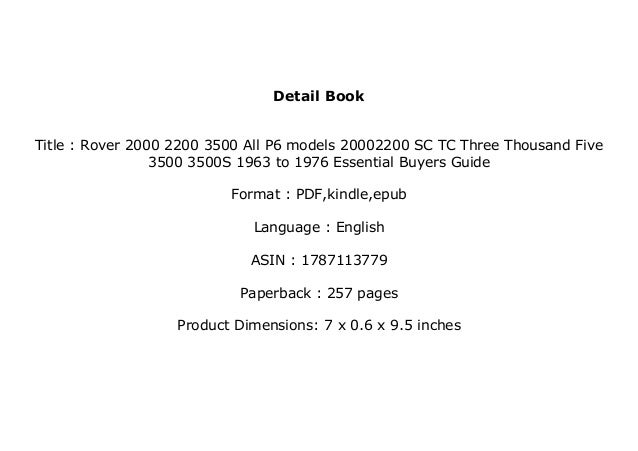 Free Epub Rover 2000 2200 3500 All P6 Models 20002200 Sc Tc Thr