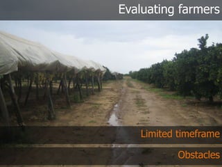 Evaluating farmers




   Limited timeframe

           Obstacles
 