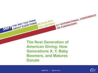 The Next Generation of
American Giving: How
Generations X, Y, Baby
Boomers, and Matures
Donate
 
