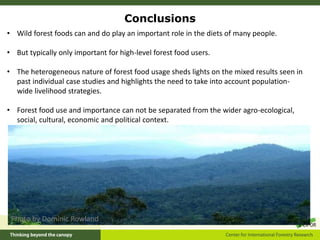 Conclusions
• Wild forest foods can and do play an important role in the diets of many people.
• But typically only import...